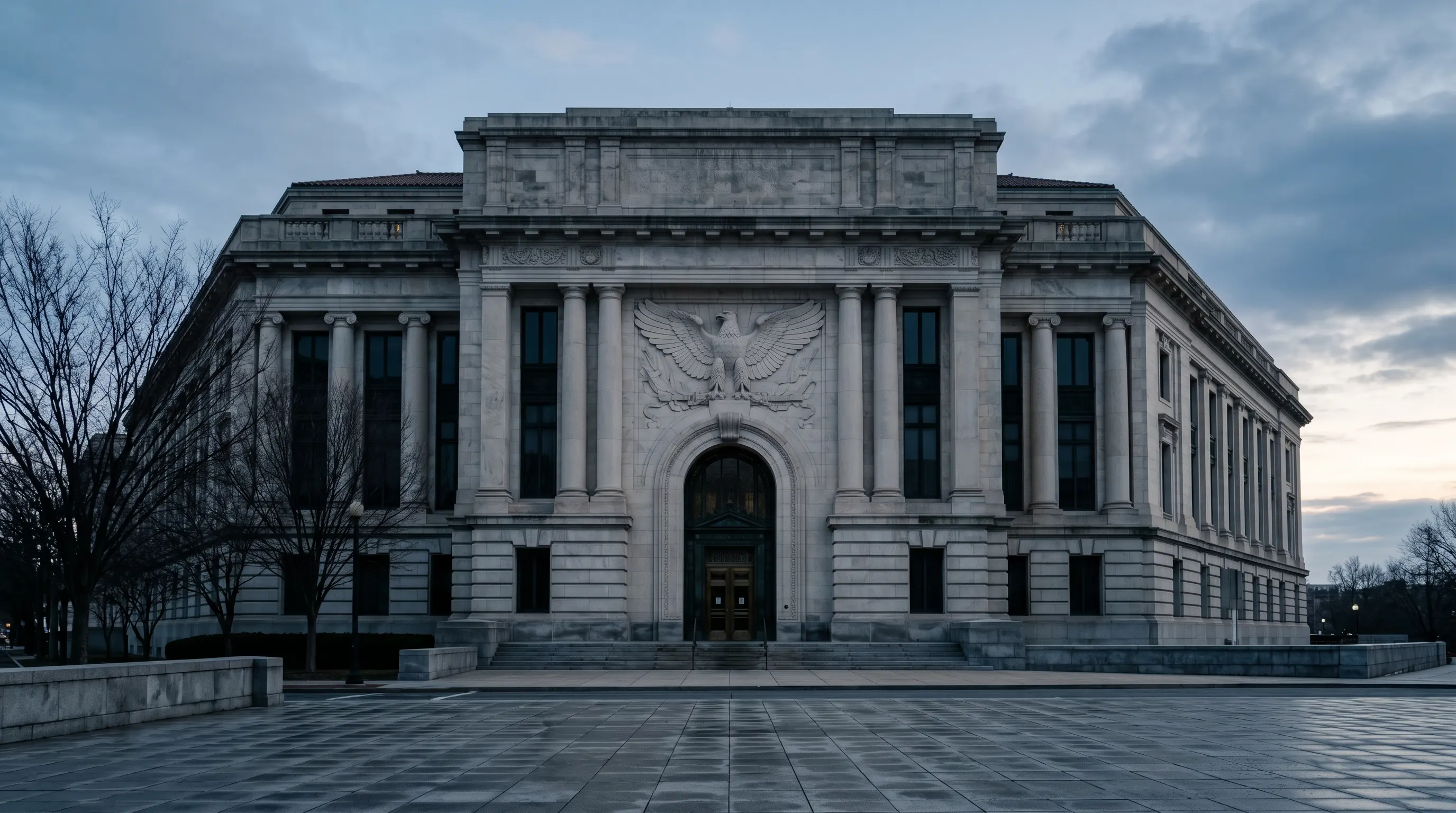 Editorial photograph evoking weapons charges in a Texas courthouse context.