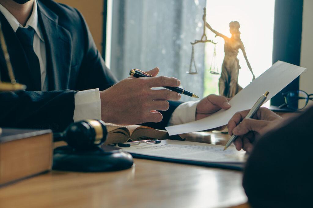 Client consulting an attorney at a law firm.